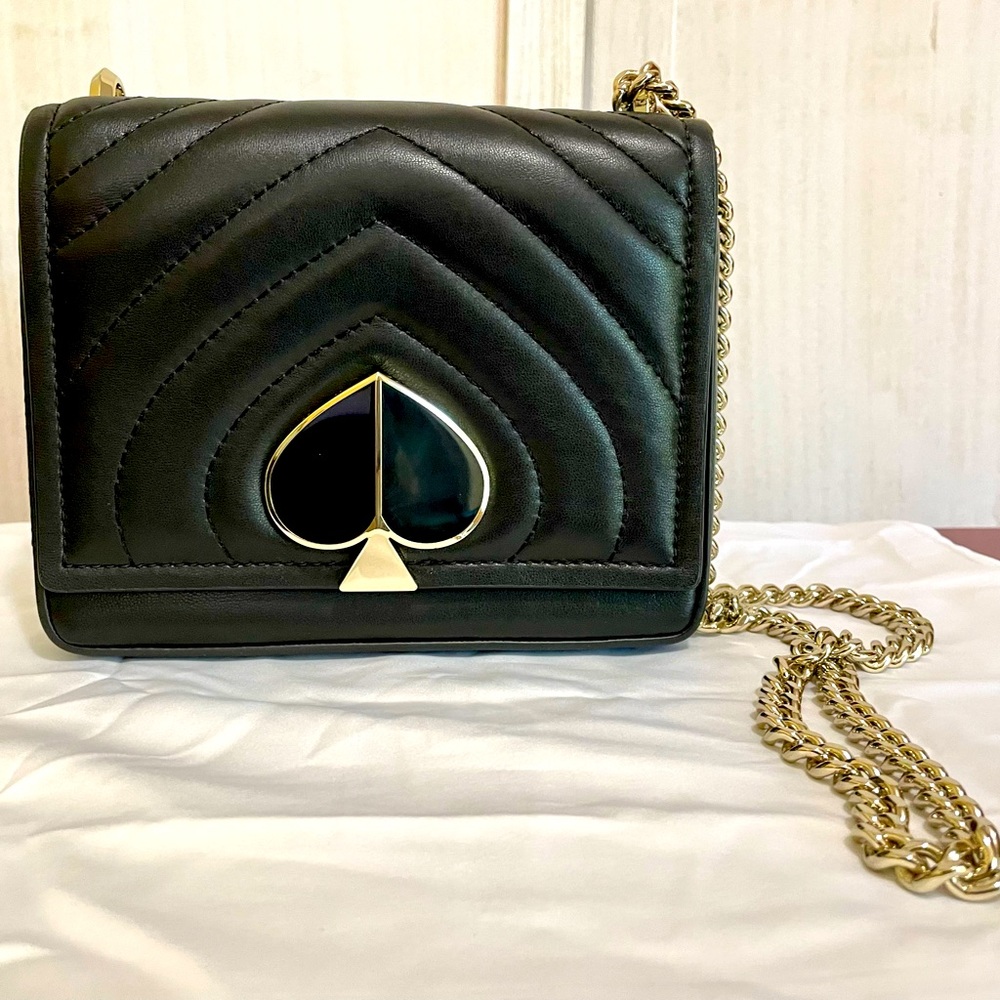 kate spade Black Quilted Leather Mini Crossbody with Gold Hardware